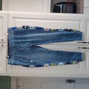 COCO + CARMEN OMG SKINNY ANKLE JEANS WITH FLOWERS DOWN THE LEG AND FRAYED ANKLE